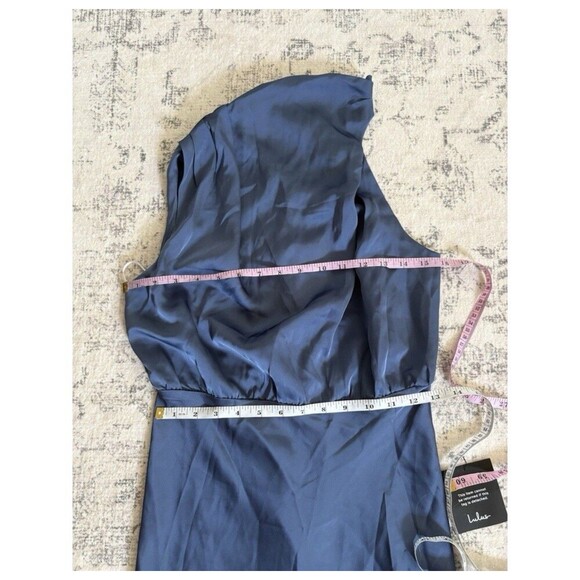NWOT Lulus Distinctive Charm Slate Blue Satin Asymmetrical Maxi Dress Size S - Picture 5 of 7